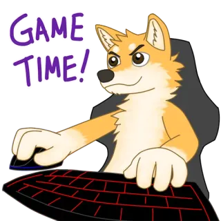 🎮 GAME TIME! cane, gioco, gamer, cartone animato, animale, shiba inu telegram sticker
