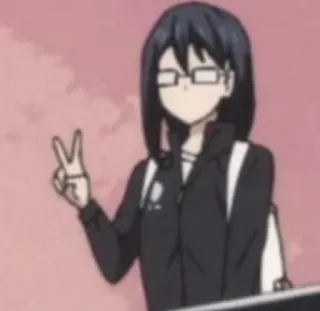 🏐 anime, girl, peace sign, character, glasses telegram sticker