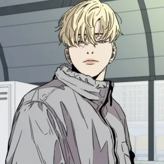 🇨🇰 Estilo anime, Masculino, Personaje, Pelo rubio, Chaqueta gris whatsapp sticker