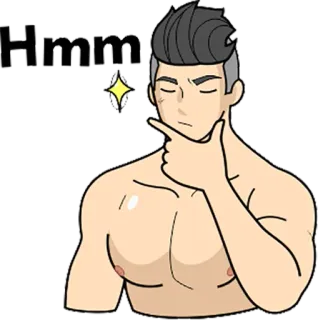 😜 Hmm man, thinking, hmm, topless, cartoon telegram sticker