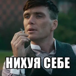 😳 Thomas Shelby Peaky Blinders НИХУЯ СЕБЕ Thomas Shelby, Peaky Blinders, cigarette, tv show, russian, swear word, bad words, surprise telegram sticker