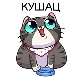 😋 КУШАЦ chat, manger, mignon, animal de compagnie, animal, dessin animé whatsapp sticker