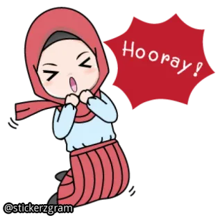 😀 Hooray! cartone animato, festa, islam, hijab, felice, ragazza whatsapp sticker