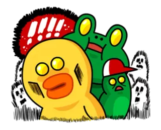 😶 утка, лягушка, призраки, мультфильм, наклейка whatsapp sticker