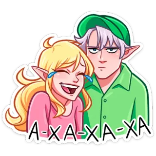 ⏺ A-XA-XA-XA riendo, dibujos animados, gracioso, elfo, pareja, anime telegram sticker