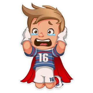 😭 16 chorando, triste, menino, desenho animado, camisa, número telegram sticker