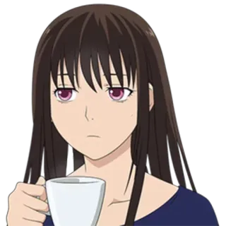 😒 anime, menina, xícara, chá, cansada, entediada, mulher telegram sticker