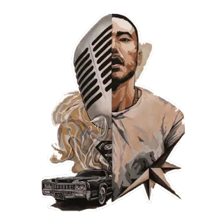 🎤 microphone, person, car, music, portrait, artwork telegram sticker