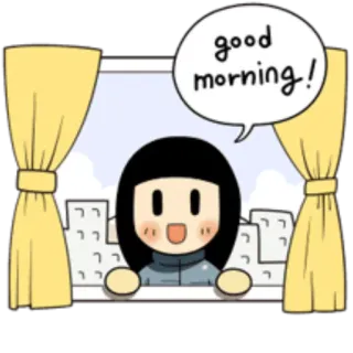 🌞 good morning! Guten Morgen, Gruß, Cartoon, Fenster, Fröhlich, Mädchen telegram sticker