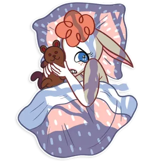👻 bunny, bed, teddy bear, cute, cartoon, animal telegram sticker