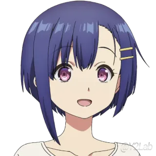 😃 Anime, Menina, Cabelo curto, Cabelo roxo, Sorrindo telegram sticker