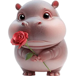 🌹 ippopotamo, animale, rosa, carino, kawaii, cartone animato whatsapp sticker