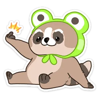 🖕 rakun, topi katak, imut, hewan, stiker, kartun whatsapp sticker