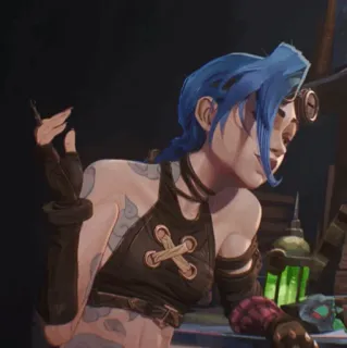 ✖ Jinx Arcane Jinx, Arcane, League of Legends, personaggio, capelli blu, occhiali telegram sticker