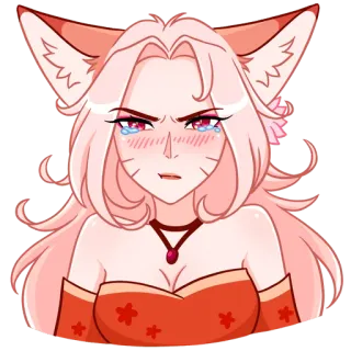 😖 Anime, Menangis, Gadis rubah, Rambut merah muda, Stiker, Emosi telegram sticker