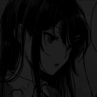 🖤 Ragazza anime, Manga, Cartone animato, Ritratto, Bianco e nero, Illustrazione telegram sticker