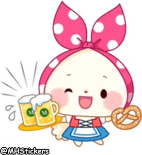 🍻 @MHStickers Dibujos animados, Chica, Cerveza, Pretzel, Lindo, Oktoberfest whatsapp sticker