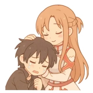 ❤ Asuna Yuuki Sword Art Online Асуна, Аниме, Утешение, Плачущий, Кавай, Цифровое искусство whatsapp sticker