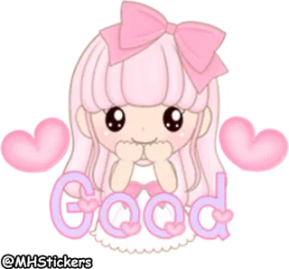 🤩 Good carino, kawaii, ragazza, bene, cuori, rosa telegram sticker