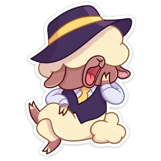 😴 cartoon, animal, sheep, fedora, cute, yawning telegram sticker