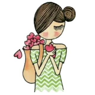 ❣ Dessin animé, Fille, Coeurs, Amour, Mignon whatsapp sticker