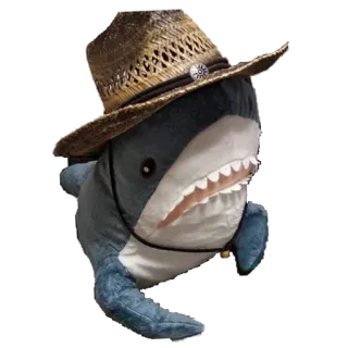 🤠 tubarão, pelúcia, chapéu de cowboy, brinquedo, animal, fofo whatsapp sticker