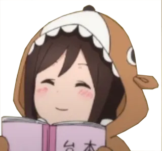 😊 台本 anime girl, reading, hoodie, cute, cartoon, japanese, script telegram sticker