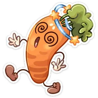 😵‍💫 carotte, étourdi, dessin animé, nourriture, légume, étoiles, autocollant whatsapp sticker