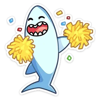🥳 tiburón, pompones, animación, dibujos animados, animal, celebración, lindo telegram sticker