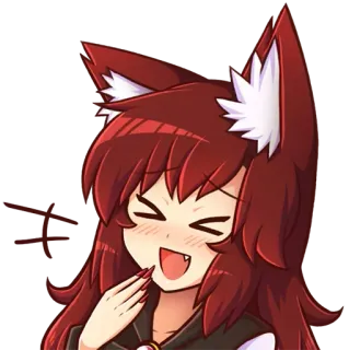 😂 Anime, vosmeisje, schattig, blij, glimlachend, rood haar, oren, cartoon telegram sticker