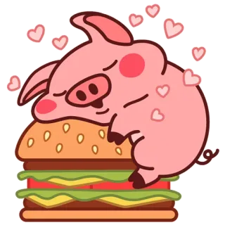 🍔 babi, sandwich, hati, lucu, makanan, binatang telegram sticker