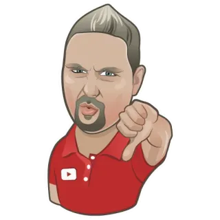 👎 Duim omlaag, Afkeer, Kritiek, Negatief, Cartoon, Man, YouTuber telegram sticker
