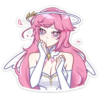 🤔 Anime, Pelo rosa, Ángel, Halo, Llorando, Kawaii, Lindo telegram sticker