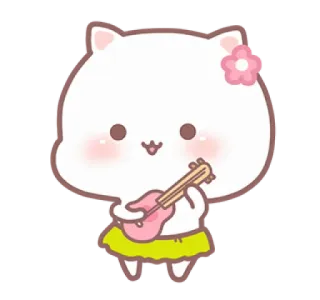 💗 gato, flor, ukulele, música, lindo, dibujos animados, pegatina telegram sticker