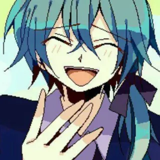 🌟 Anime, Manga, Cartone animato, Pixel Art, Felice, Ritratto, Capelli blu, Sorridendo whatsapp sticker