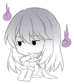 😞 chibi, anime, cartoon, ghost, sad, grayscale telegram sticker