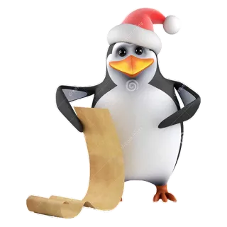 📃 chim cánh cụt, giáng sinh, danh sách, kỳ nghỉ, mũ ông già noel telegram sticker
