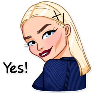 ♥️ Yes! kobieta, blondynka, tak, zgoda, potwierdzenie, akceptacja, kreskówka telegram sticker