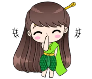 🙊 desenho animado, fofo, tailandês, tradicional, vestido, feliz, mulher telegram sticker