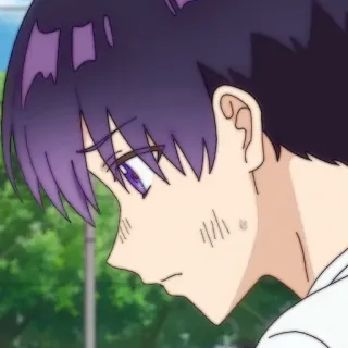 🍪 anime, sedih, anak laki-laki, rambut ungu, karakter telegram sticker