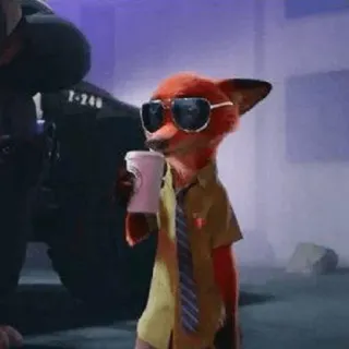 😎 Nick Wilde Zootopia Nick Wilde, Zootopia, raposa, óculos de sol, café telegram sticker