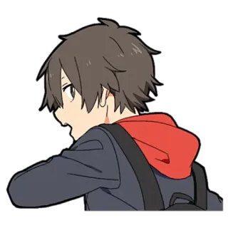 🤨 Аниме, Парень, Студент, Рюкзак, Красная толстовка, Мультфильм telegram sticker
