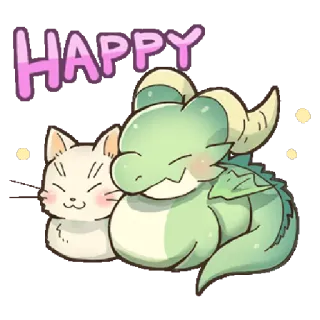 😀 HAPPY joyeux, dragon, chat, mignon, dessin animé, amitié telegram sticker