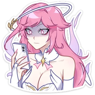 🤔 anime, pelo rosa, mujer, personaje, teléfono, molesto telegram sticker