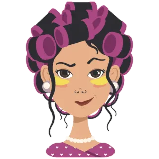 🤨 kobieta, wałki do włosów, portret, kreskówka, uroda, fryzura telegram sticker
