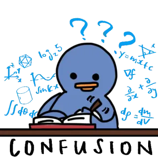 😖 canard, penser, maths, confus, étudier, dessin animé, points d'interrogation telegram sticker