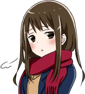 😒 fille anime, mignon, dessin animé, écharpe, femme, chibi whatsapp sticker