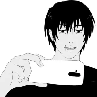 📸 mężczyzna, styl anime, selfie, telefon, osoba whatsapp sticker