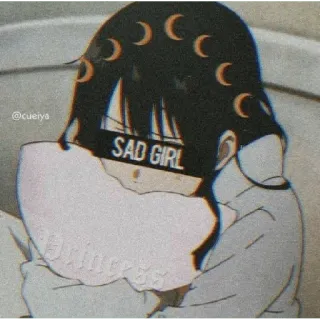 😀 SAD GIRL アニメ, 女の子, 悲しい, 月, エモい, イラスト telegram sticker