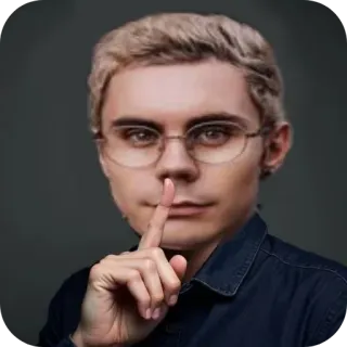 ✋ man, portret, ssst, bril, vinger, stilte telegram sticker